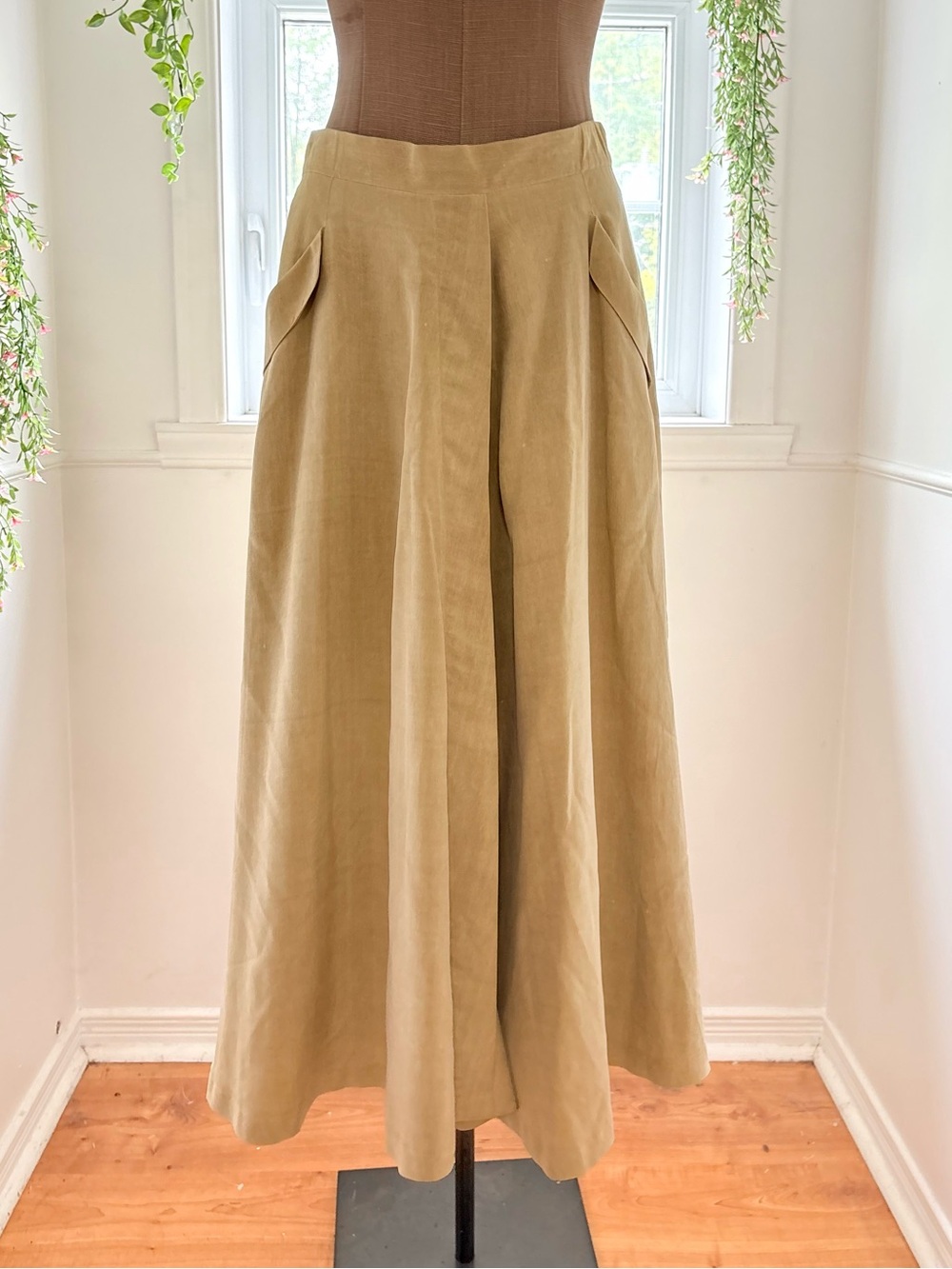 Tan 100% Silk Midi Skirt
